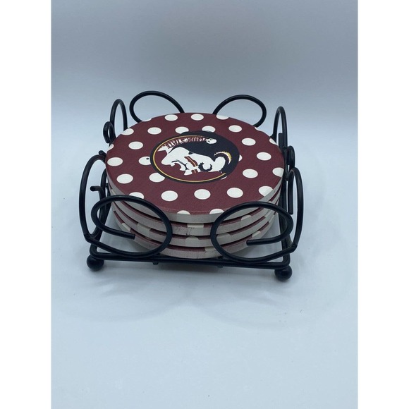 FSU SEMINOLES Four Pack Cork Coaster Set With Storage Holder Football Fan Gift - Picture 2 of 4